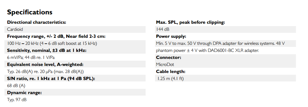DPA d:fine™ 88 技术参数
